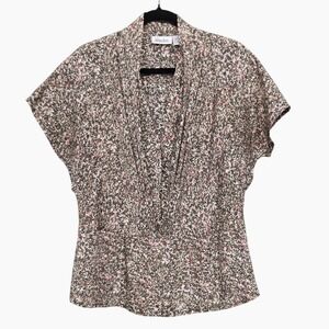 Vintage 90s Womens Top Shirt 16W Ditsy‎ Floral Pleated Office Romantic Chiffon